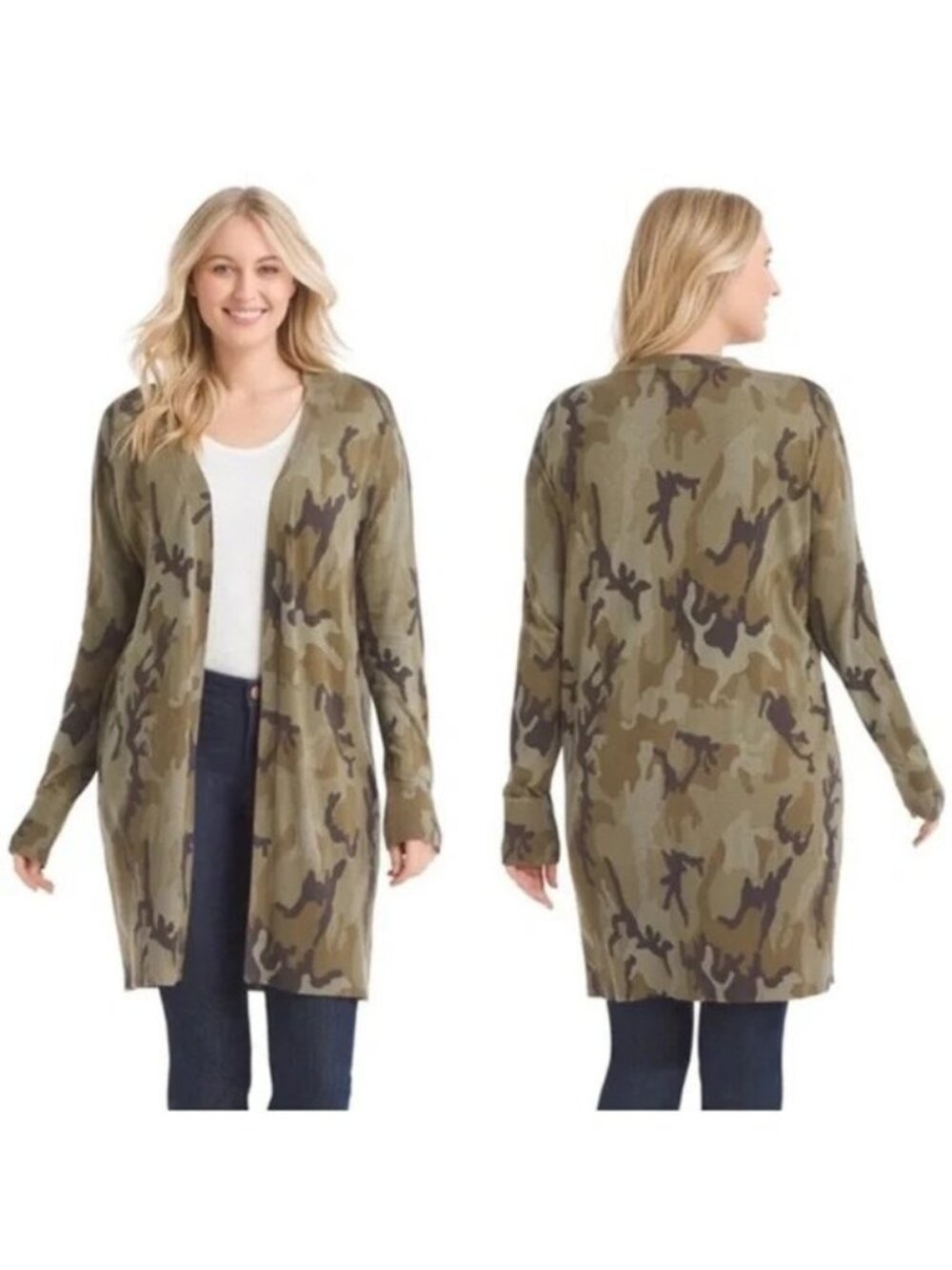 Sanctuary Cardigan Sweater XS Lenox Longline Camo Knit Green Cotton Blend